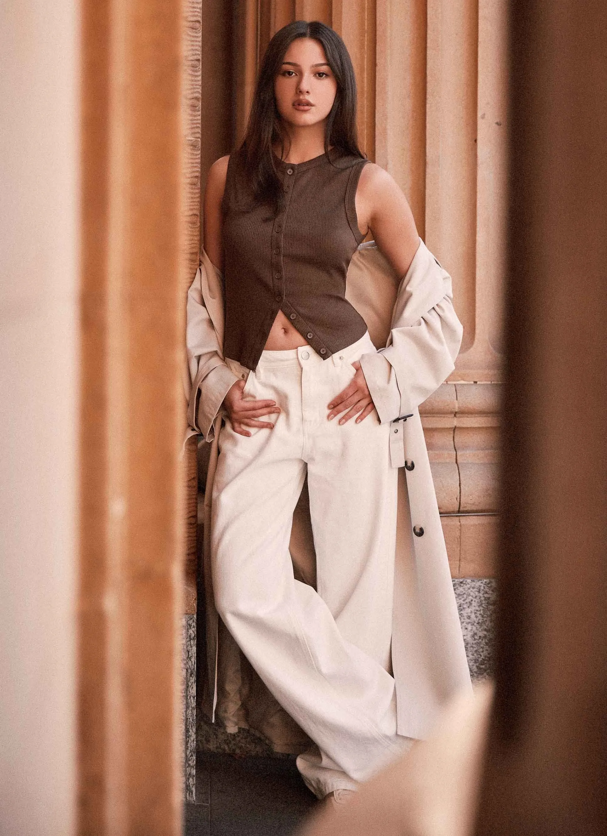 Blair Buttoned Knit Top - Chocolate Soft Finish Cozy Classic