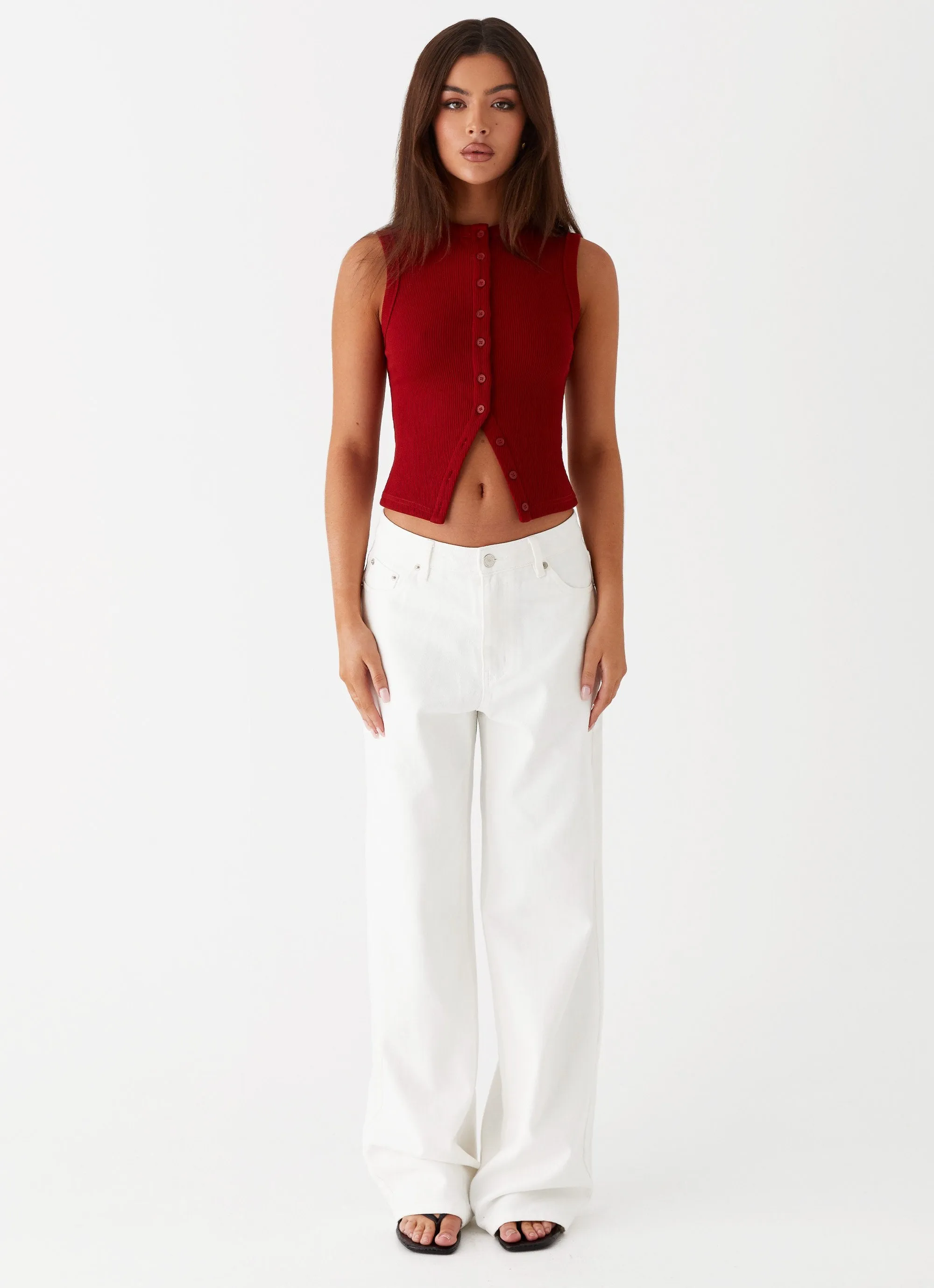 Blair Buttoned Tank Top - Ribbed Knit Elastic Seamless Design Recycled Polyester Yarn