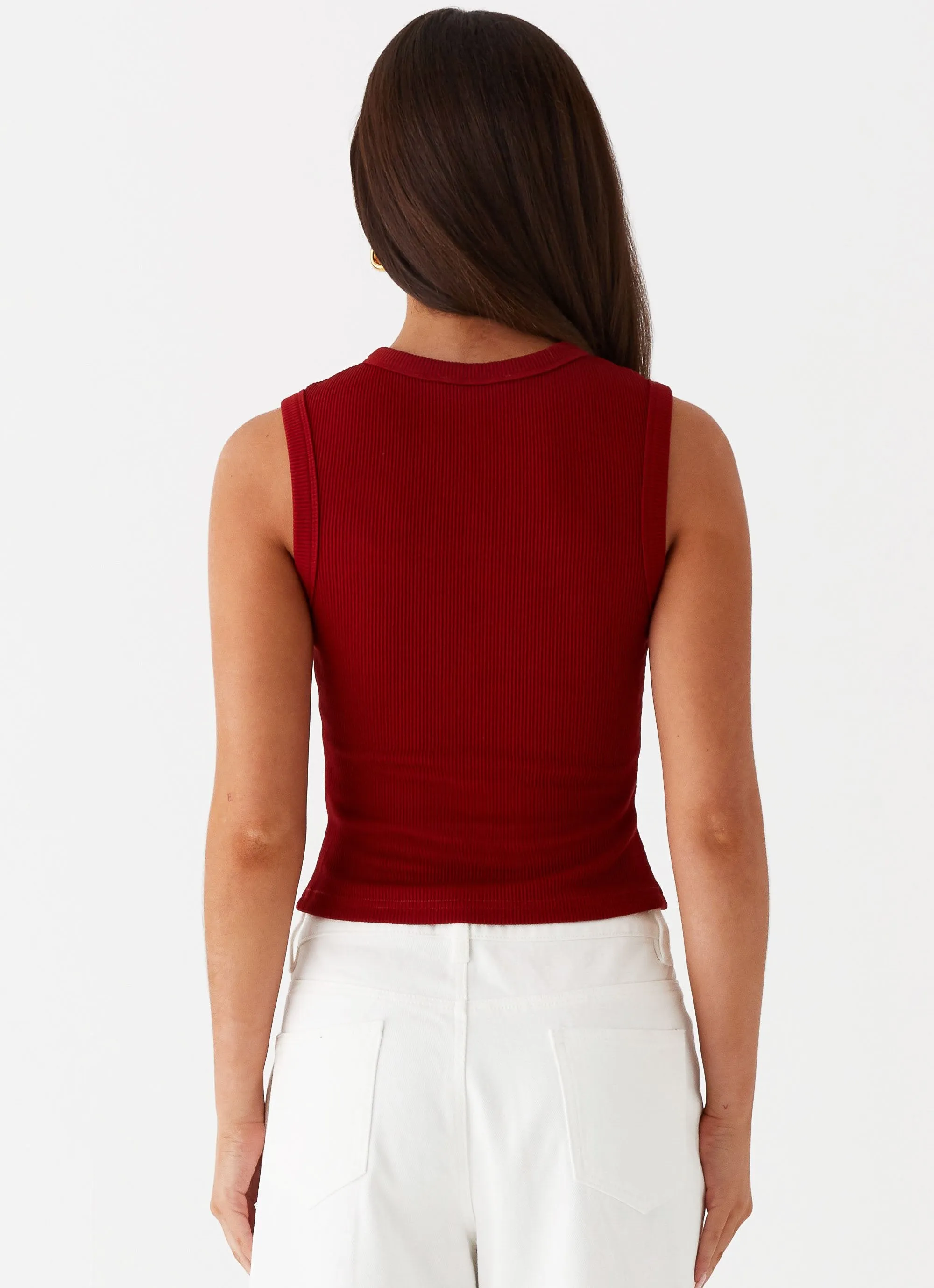 Breathable Honeycomb Weave Drop Shoulder Style Blair Buttoned Tank Top - Ribbed Knit