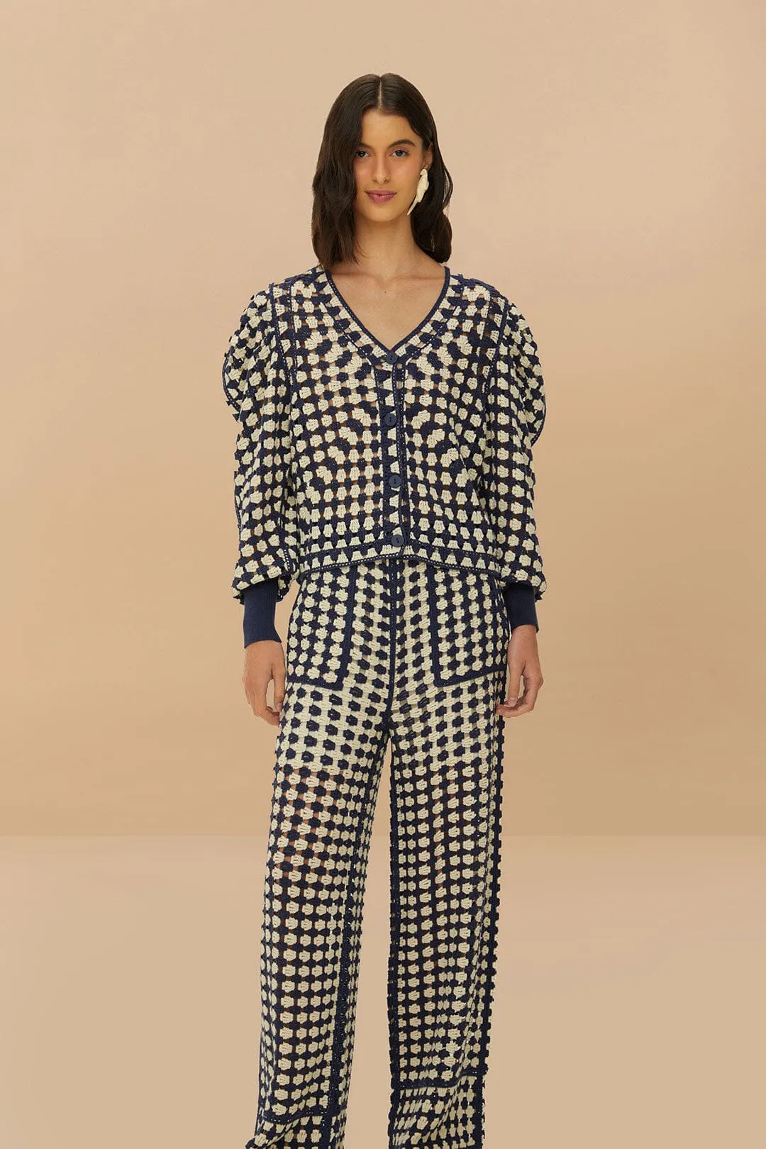 Form Fitting Easy Wear Blue & White Crochet Pants