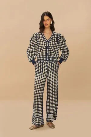 Blue & White Crochet Pants Ready For Action Wear Resistant Fabric