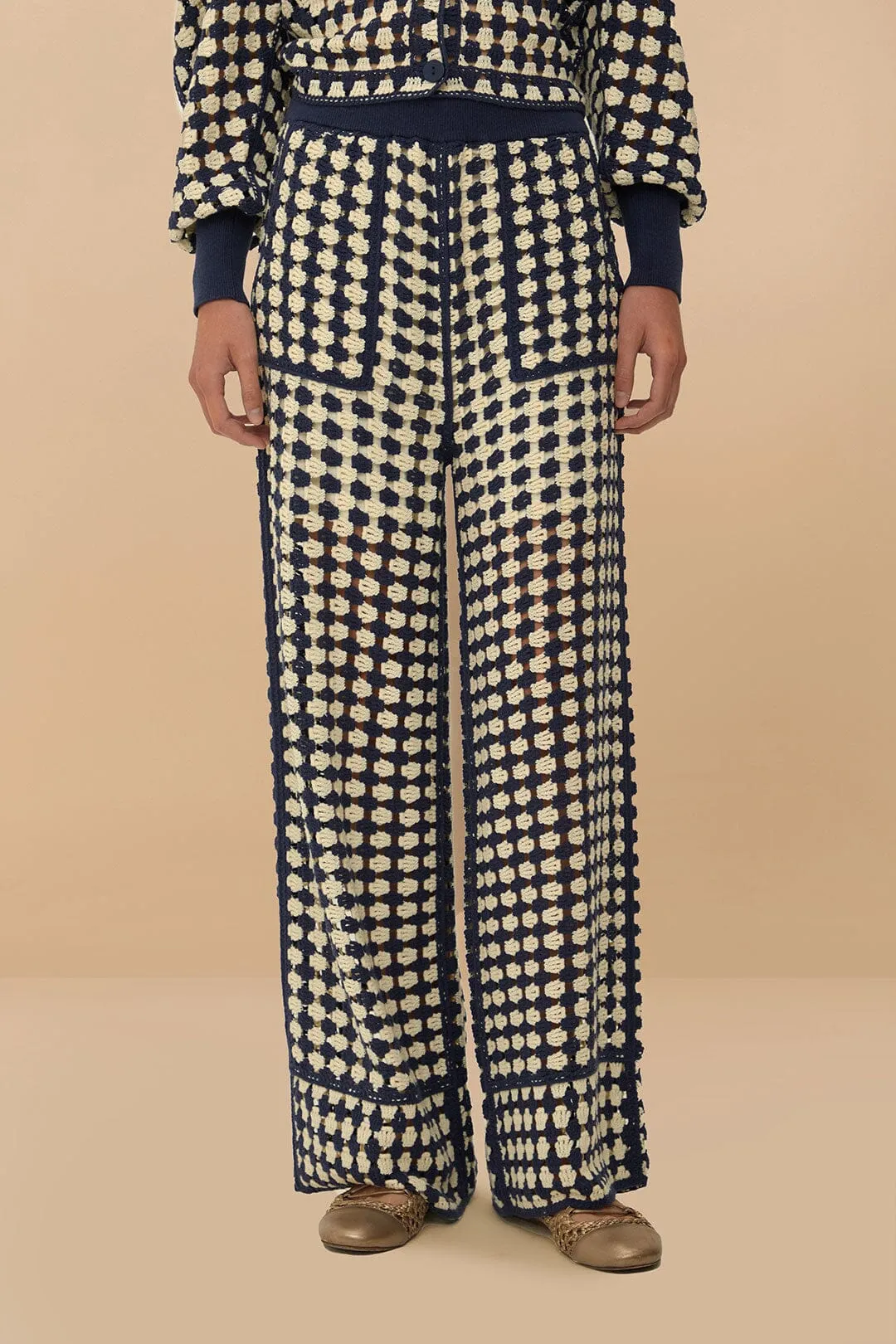 Blue & White Crochet Pants Perfect Pair Premium Stretch