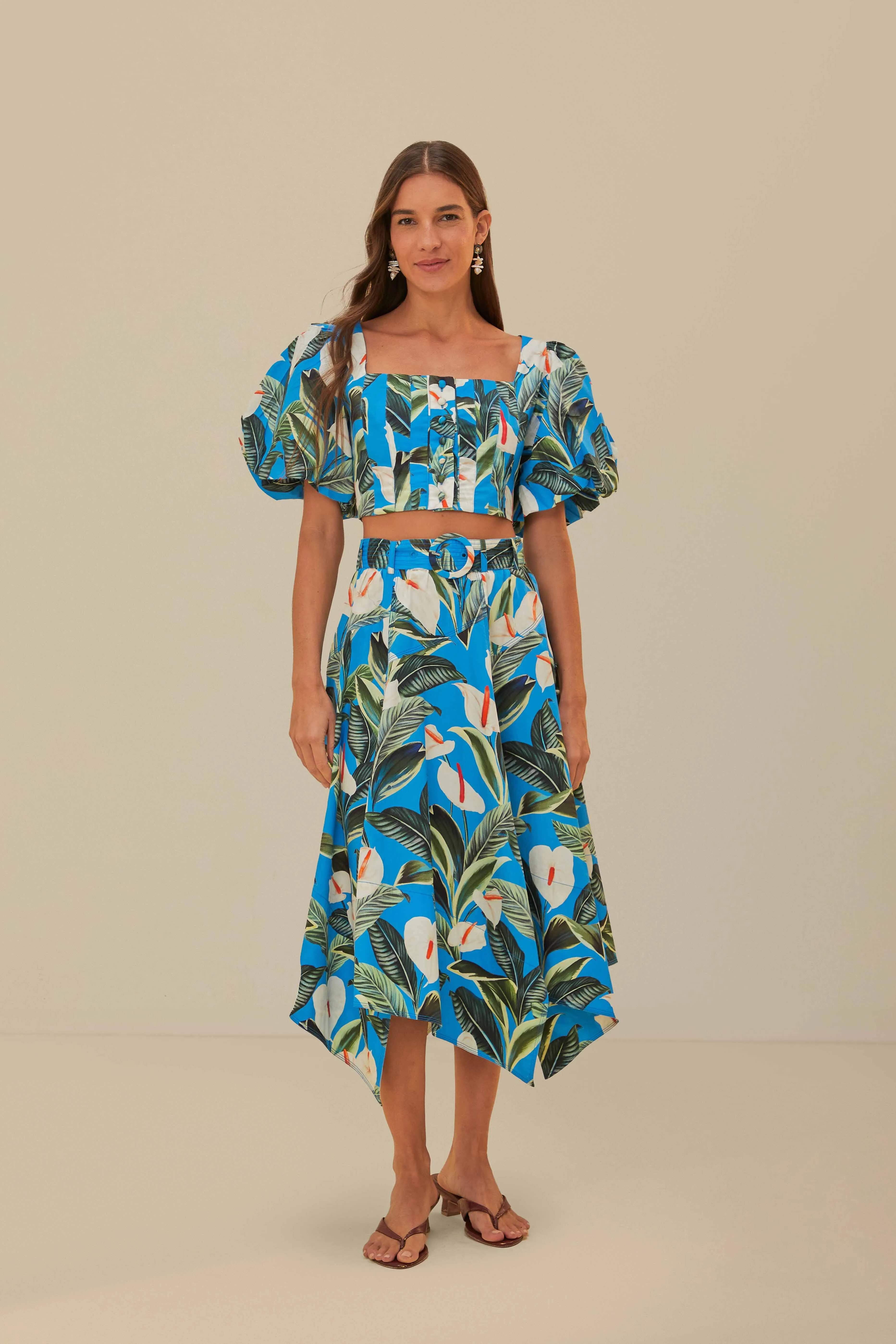 Trendy Boots Flash Look Blue Anthurium Garden Organic Cotton Crop Top