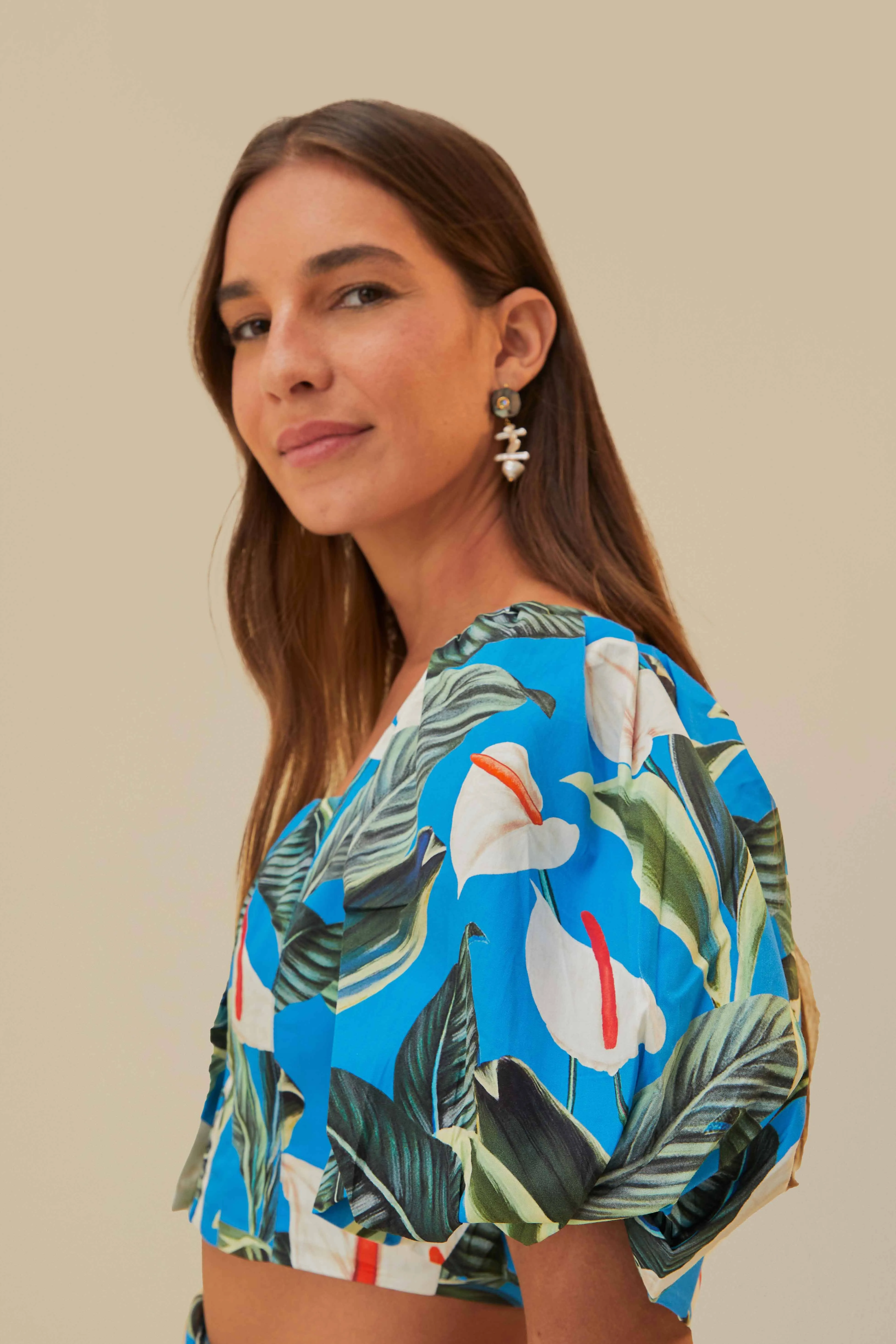 Art Glow Weekend Style Blue Anthurium Garden Organic Cotton Crop Top