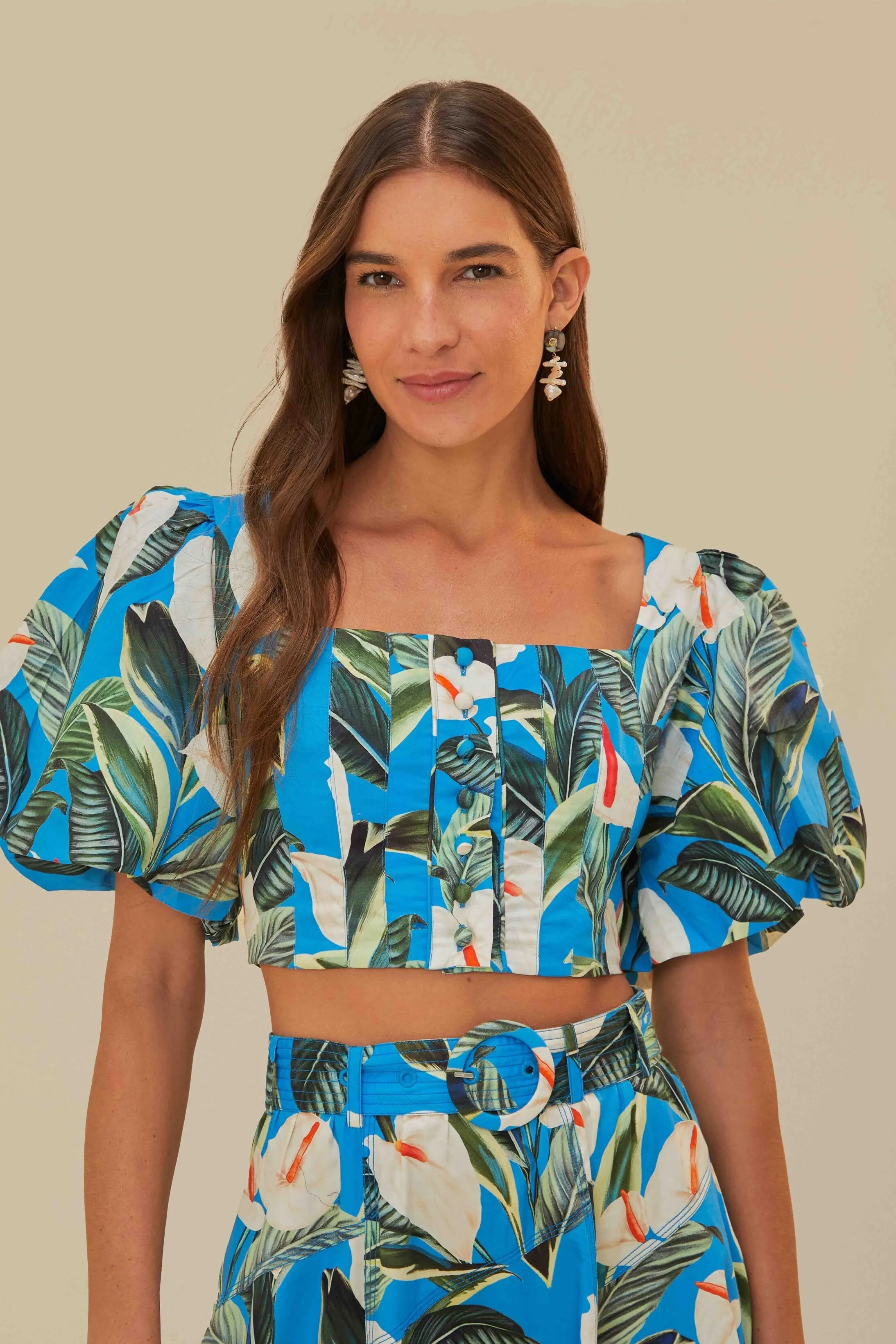 Joy Mood Blue Anthurium Garden Organic Cotton Crop Top