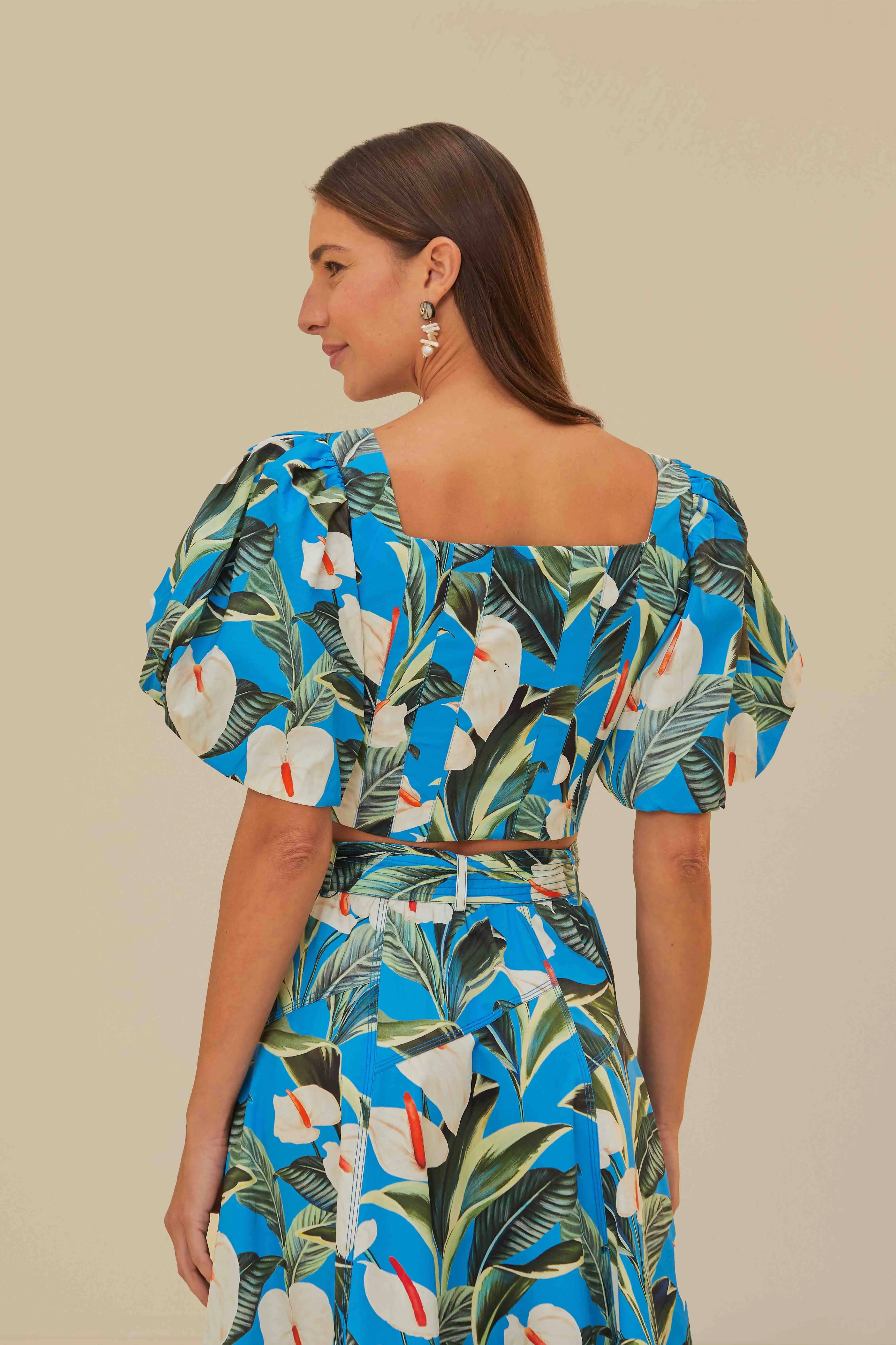 Work Safe Halo Glow Blue Anthurium Garden Organic Cotton Crop Top