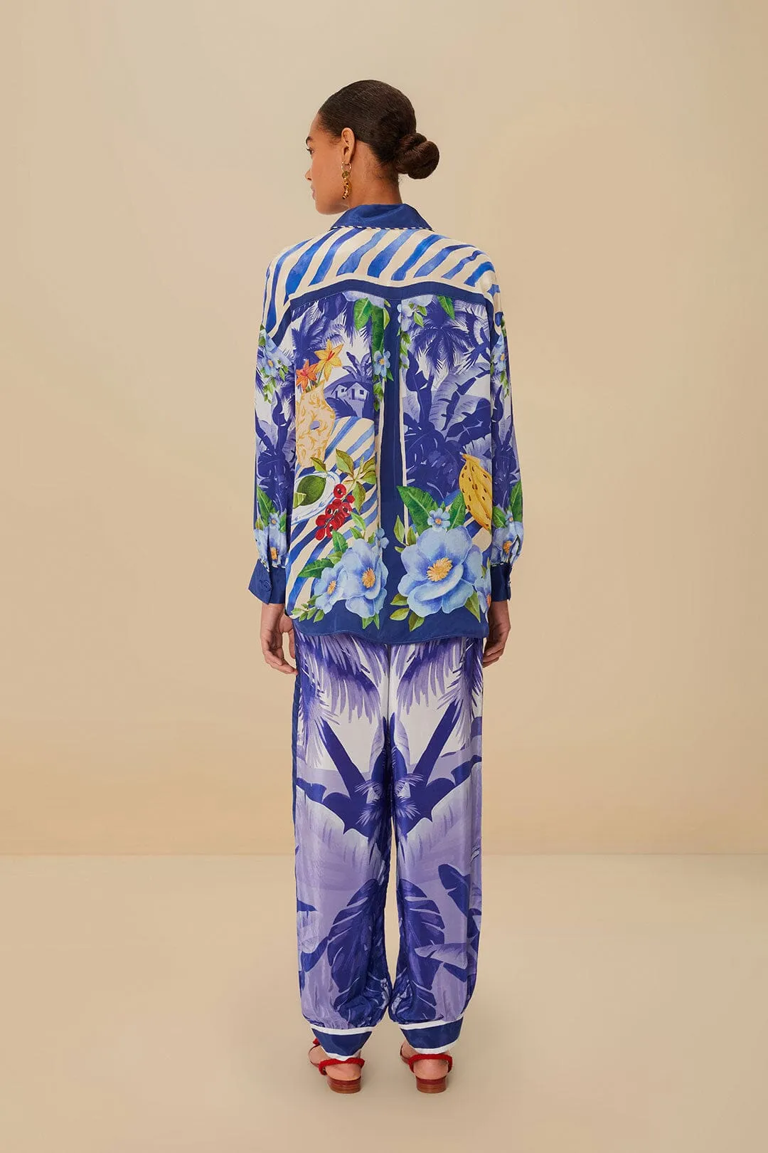 Stretch Support Blue Fresh Table Scarf Pajama Pants