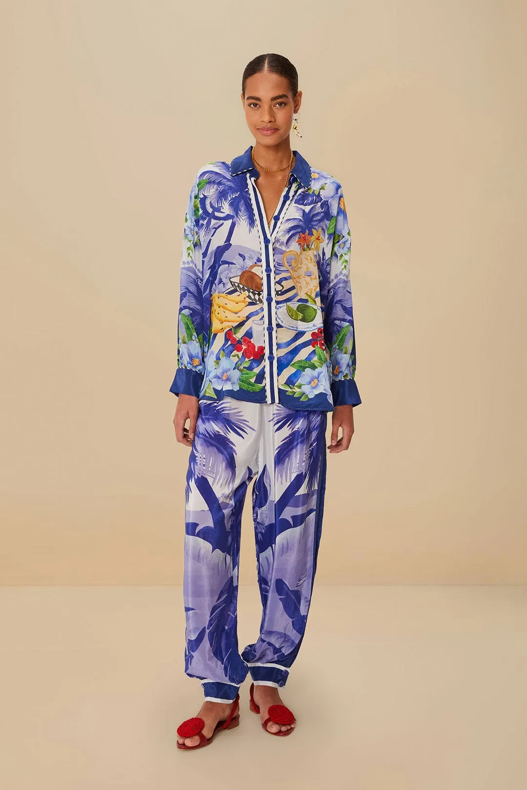 Blue Fresh Table Scarf Pajama Pants Flexible Movement Relaxed Style