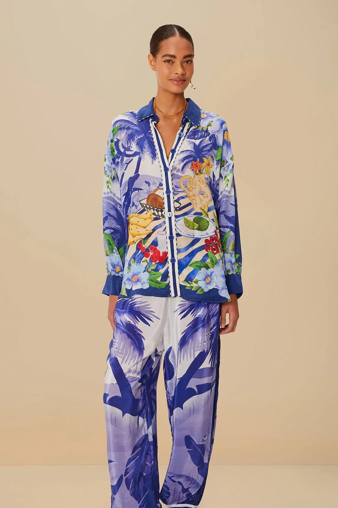 Snag Resistant Fabric Quick Dry Technology Blue Fresh Table Scarf Pajama Pants