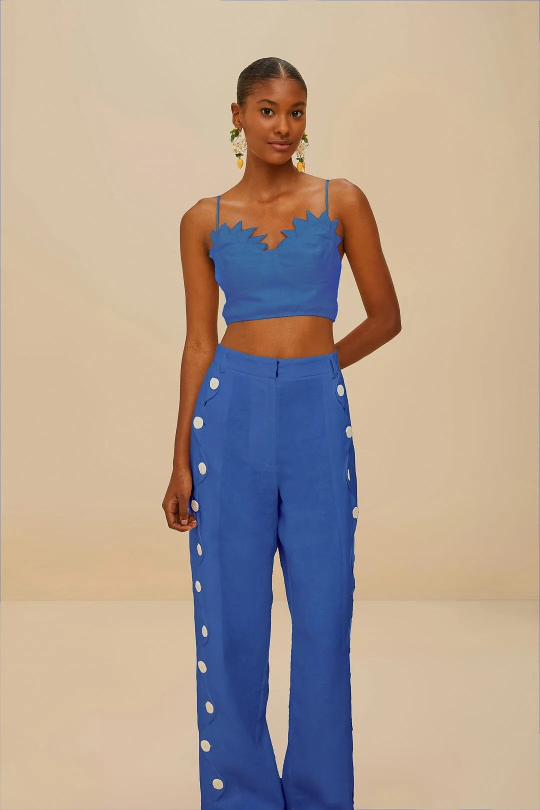 Customizable length Blue High Waisted Wavy Euroflax? Premium Linen Pants