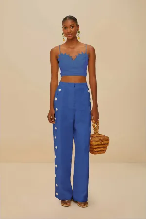 Blue High Waisted Wavy Euroflax? Premium Linen Pants LightweightConstruction Comfy Texture