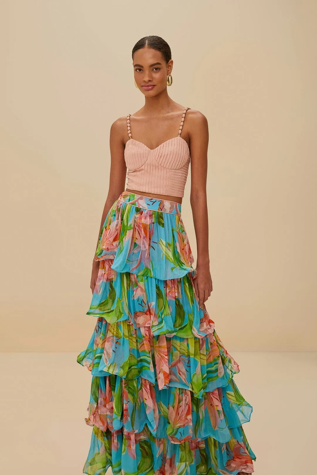 Essential Style Blue Lily Bloom Maxi Skirt