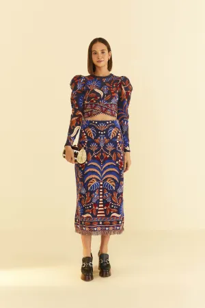 Blue Nature Beauty Scarf Knit Midi Skirt Eco conscious Smart Texture