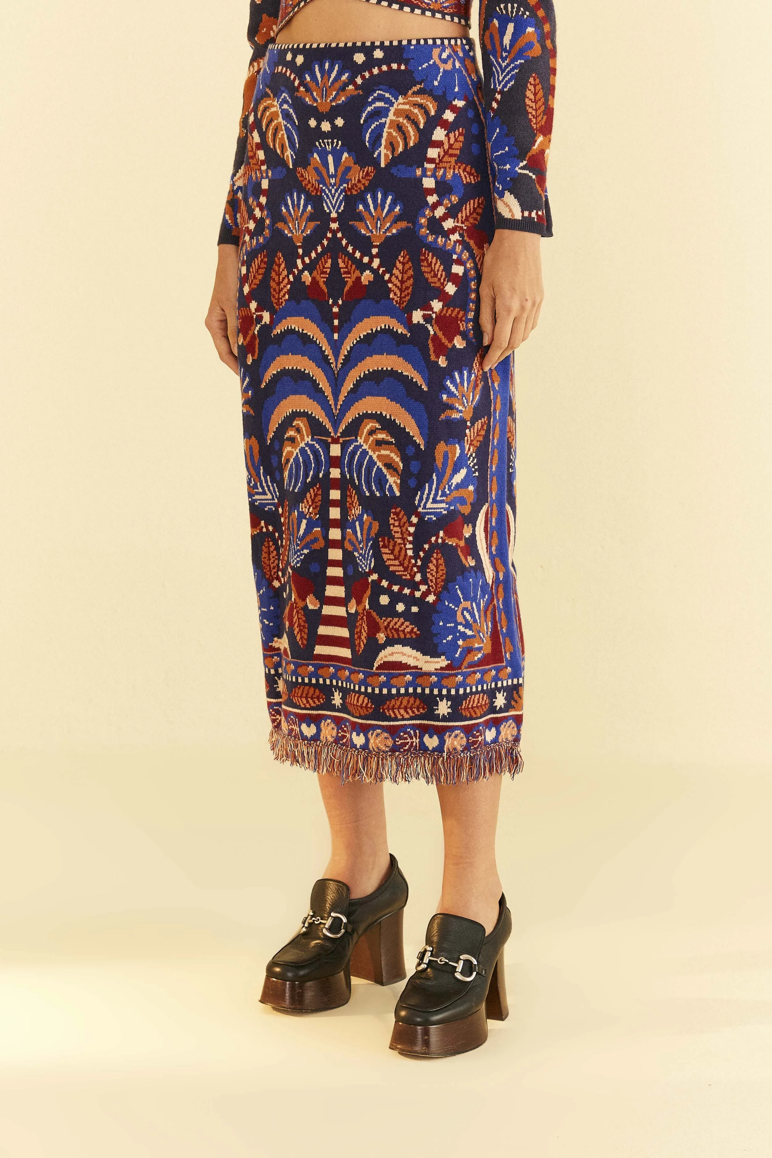 Neutral Look Blue Nature Beauty Scarf Knit Midi Skirt