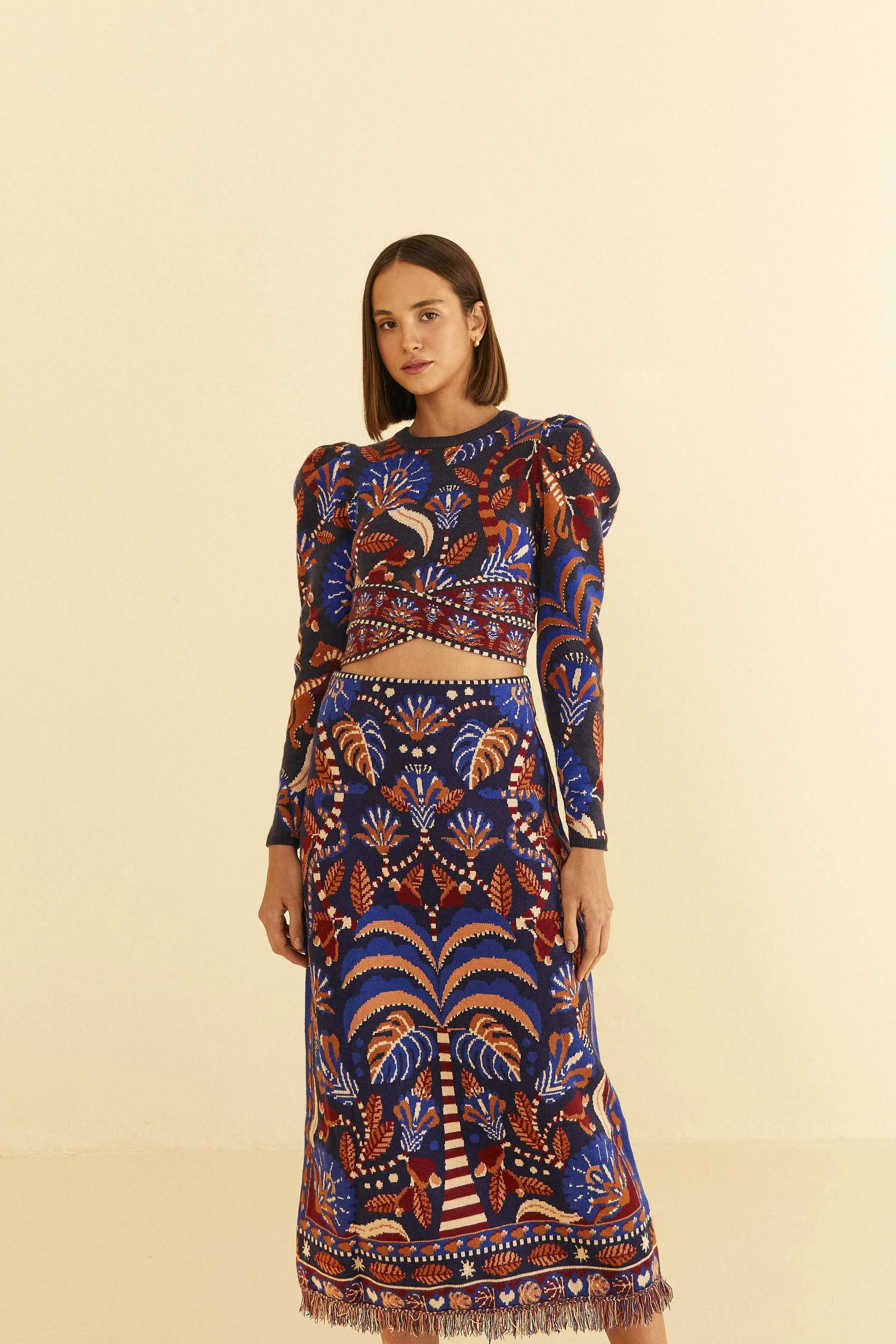 Natural Mood Blue Nature Beauty Scarf Knit Midi Skirt