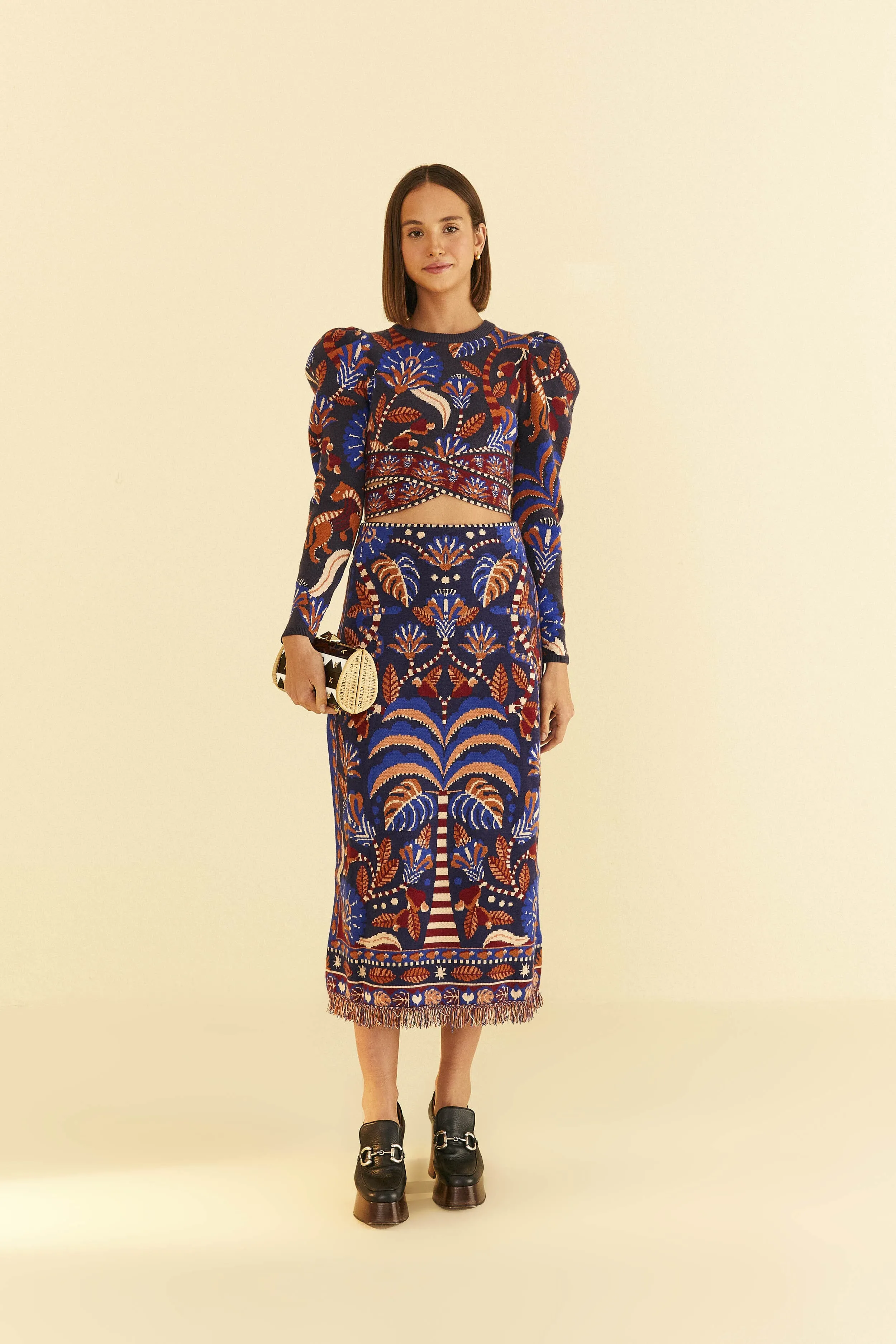 Blue Nature Beauty Scarf Knit Midi Skirt Eco conscious Smart Texture