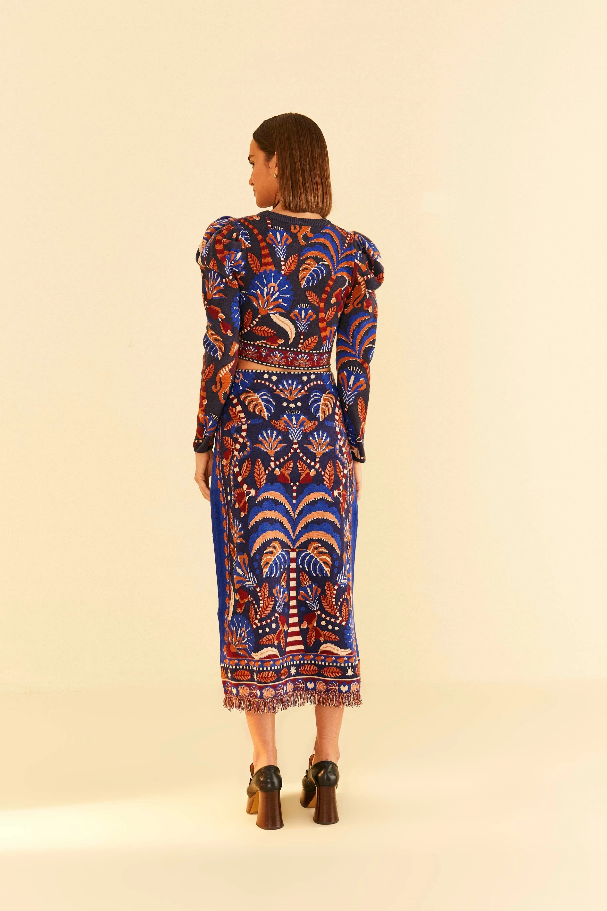 Blue Nature Beauty Scarf Knit Midi Skirt All Season Wear