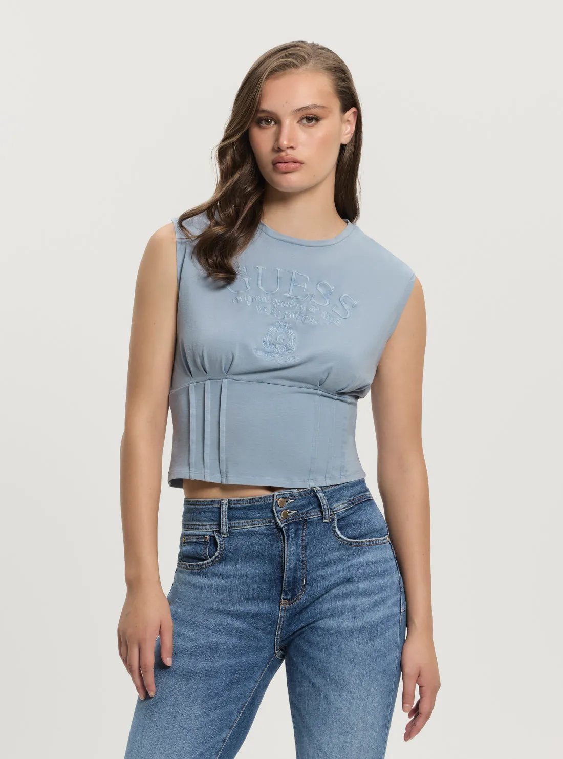 Blue Nautical Logo Corset Top Round neck simplicity Modern Comfort Style