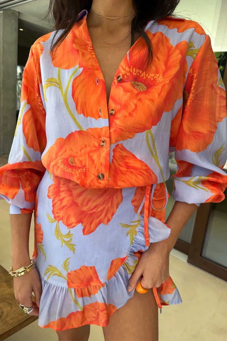 Blue Poppy Mini Jaspre Skirt with Frill Wardrobe Hero Neat Look