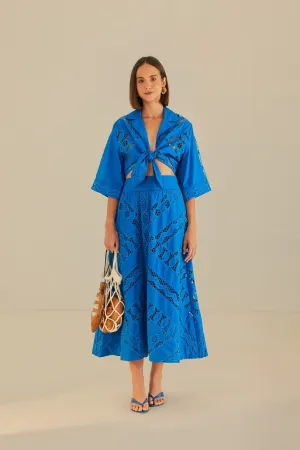 Opaque finish Blue Striped Richelieu Midi Skirt