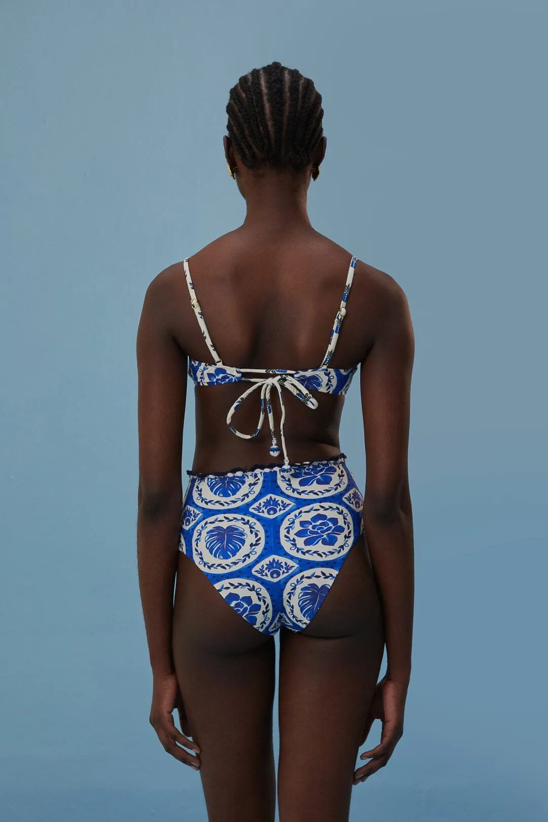 Blue Tile Dream Bikini Top Relax Mode MoistureWickingMaterial