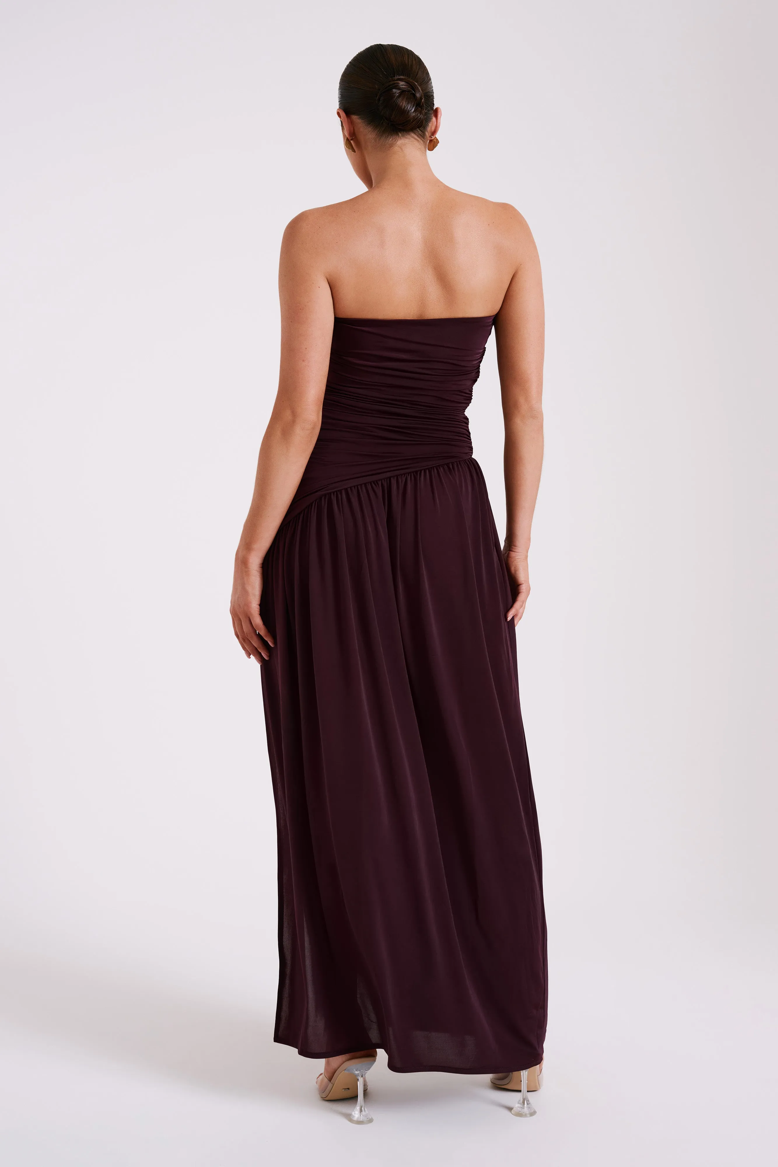 Nordic Plain Bex Strapless Slinky Maxi Dress With Split - Burgundy