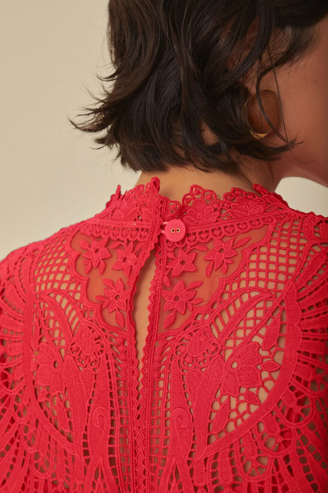 Red Toucan Guipure Sleeveless Top Fire Core