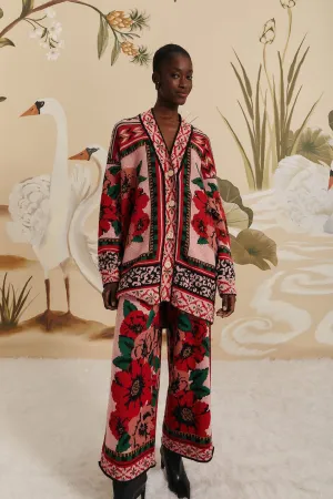 Pink Flower Tapestry Knit Pants Comfort-First