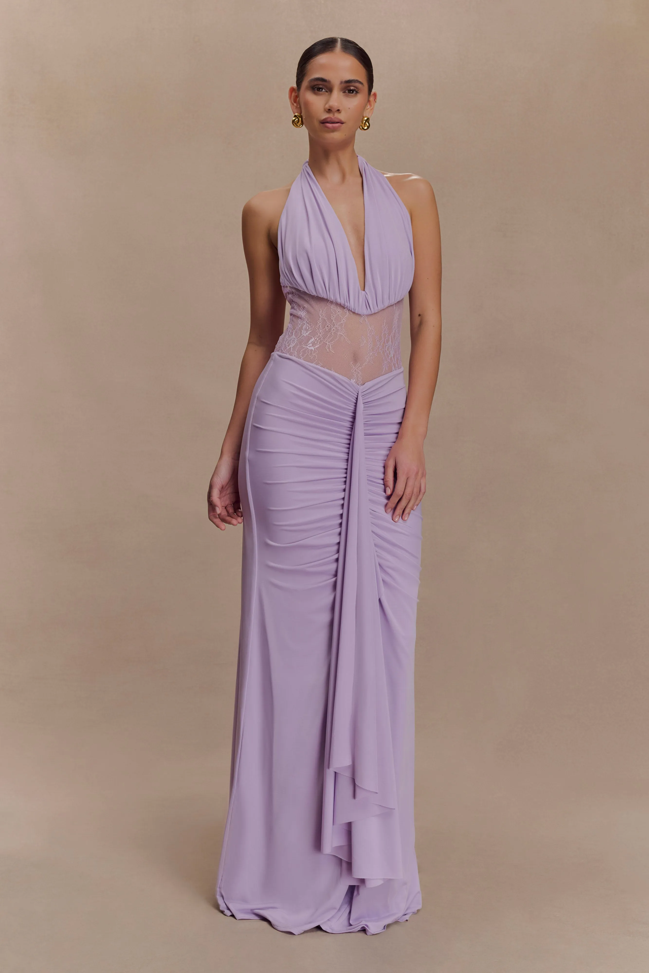 Bonnie Slinky And Lace Maxi Dress - Lilac Easy Flow Cozy Vibes