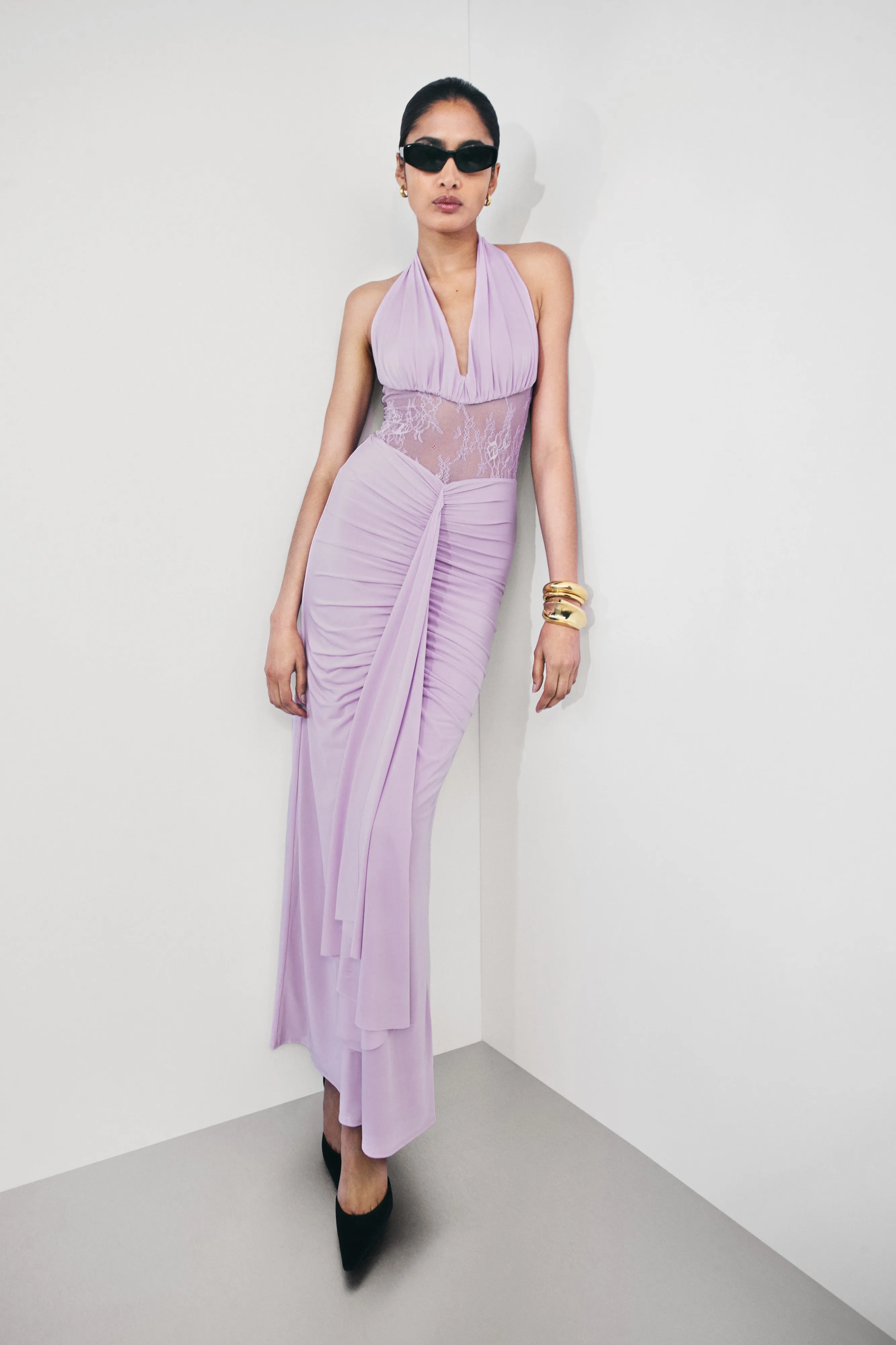 Bonnie Slinky And Lace Maxi Dress - Lilac Light Finish Young Edge