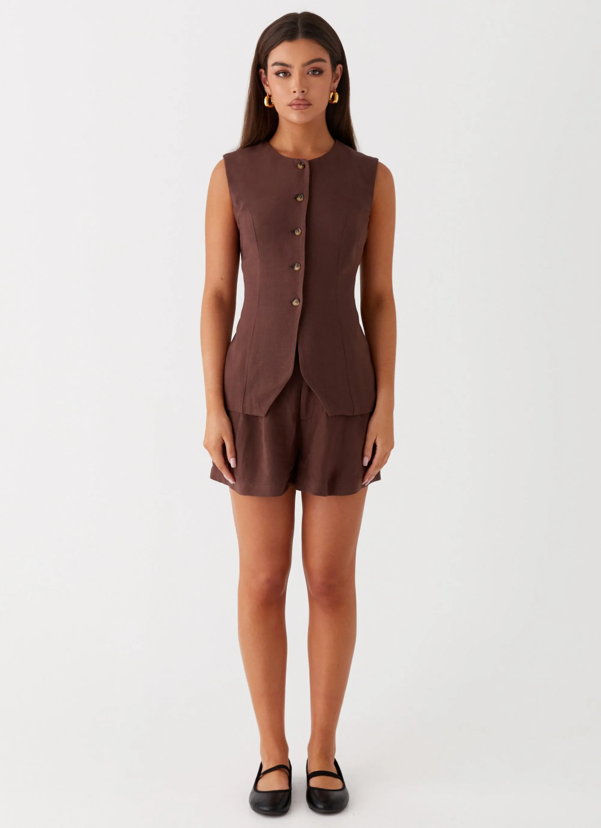 Cooling Effect Born For Bordeaux Linen Shorts - Brown