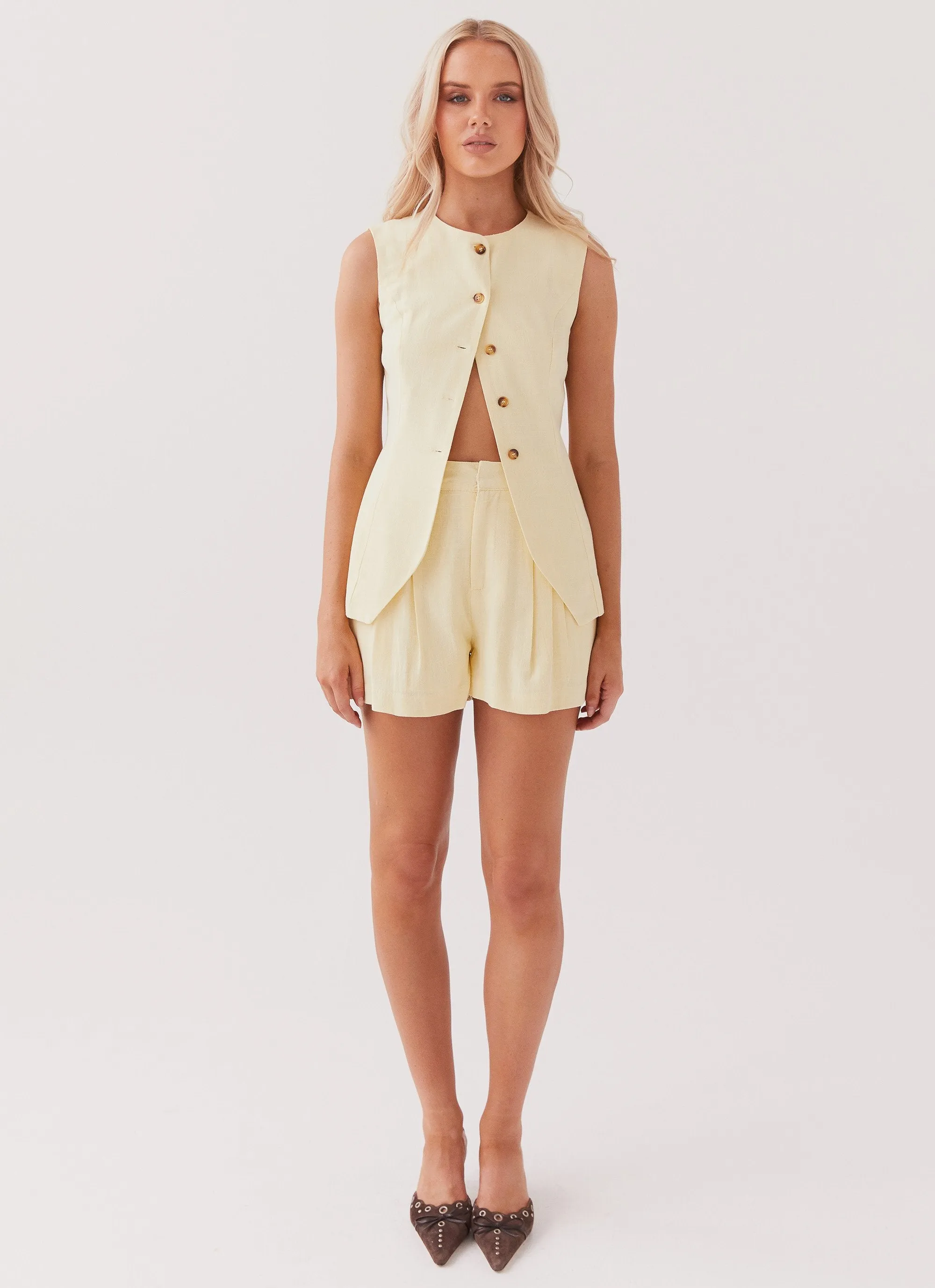 Born For Bordeaux Linen Shorts - Lemon Reflective accents Warehouse Work