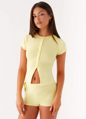 Angela Button Up Knit Top - Yellow Simple Look