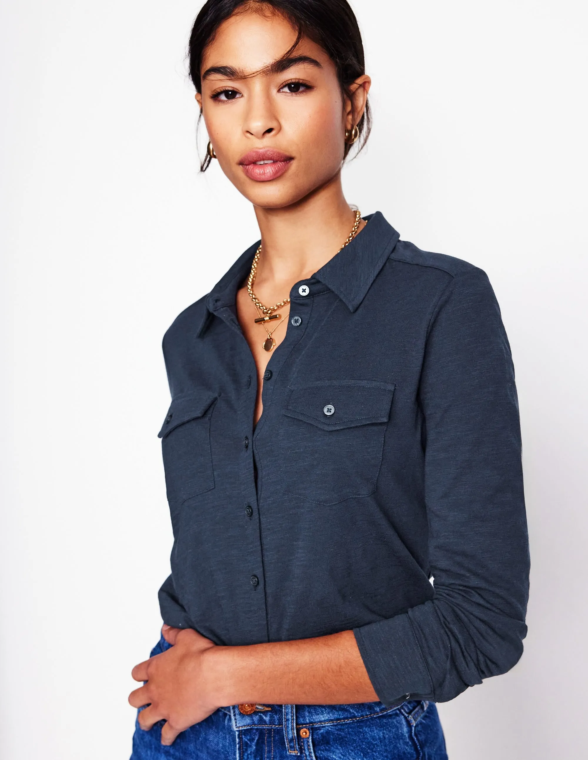 Amy Jersey Shirt-Navy Soft Comfort Wear