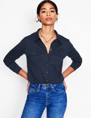 Amy Jersey Shirt-Navy Easy Fit Wear Stretchable Fabric