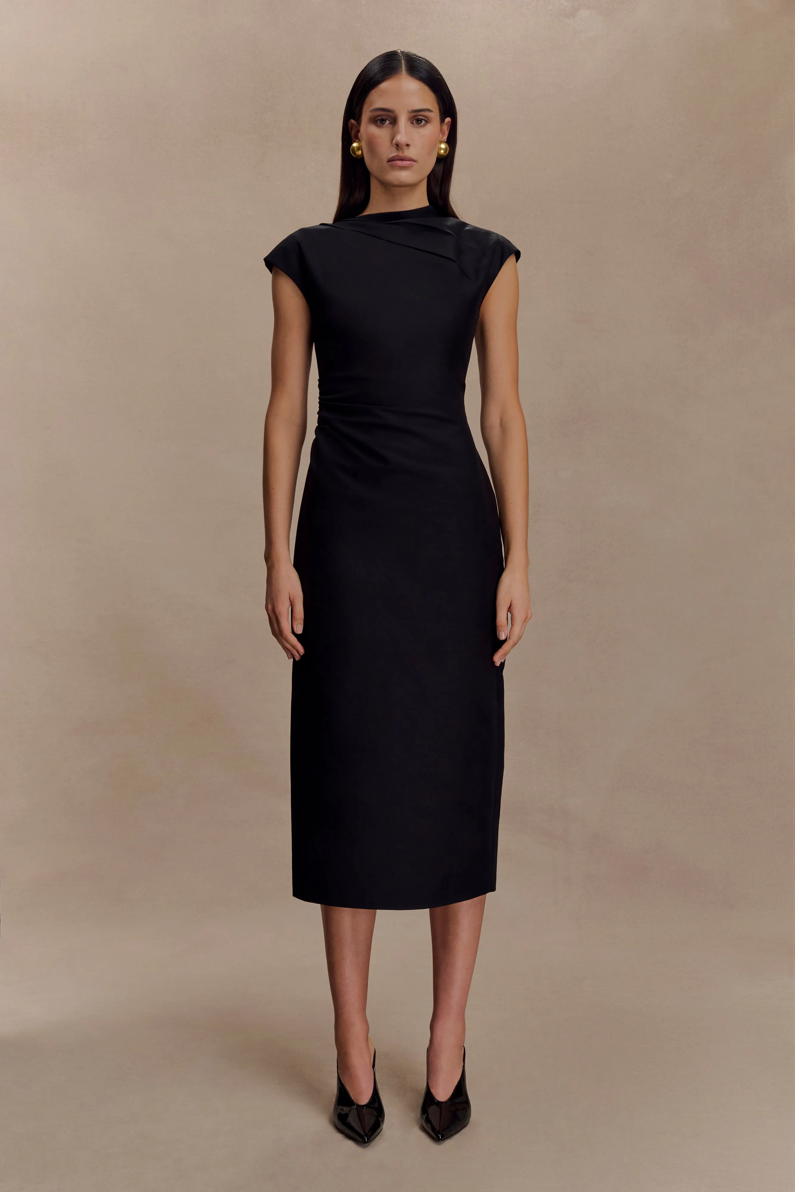Wool-Blend Lorena Cotton Midi Dress - Black