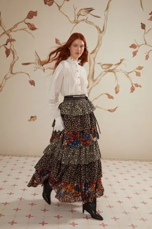 Black Jujus Garden Midi Skirt Modern Design Daytime Look