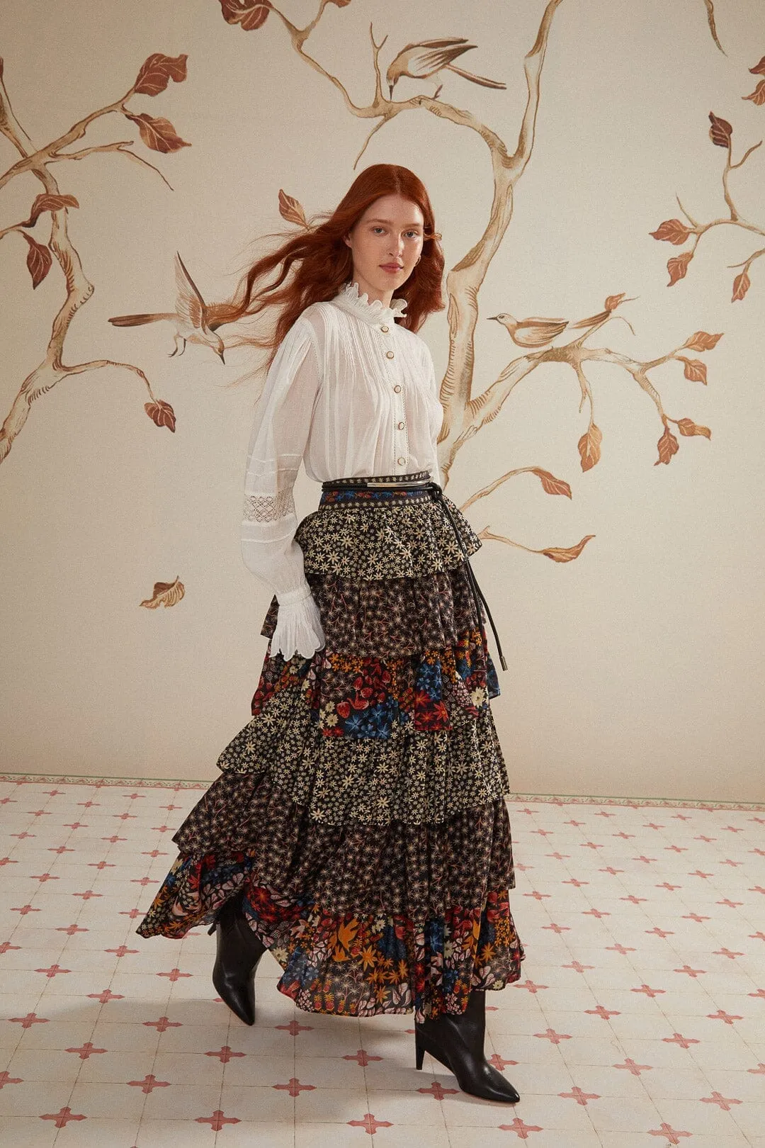 Black Jujus Garden Midi Skirt Modern Design Daytime Look