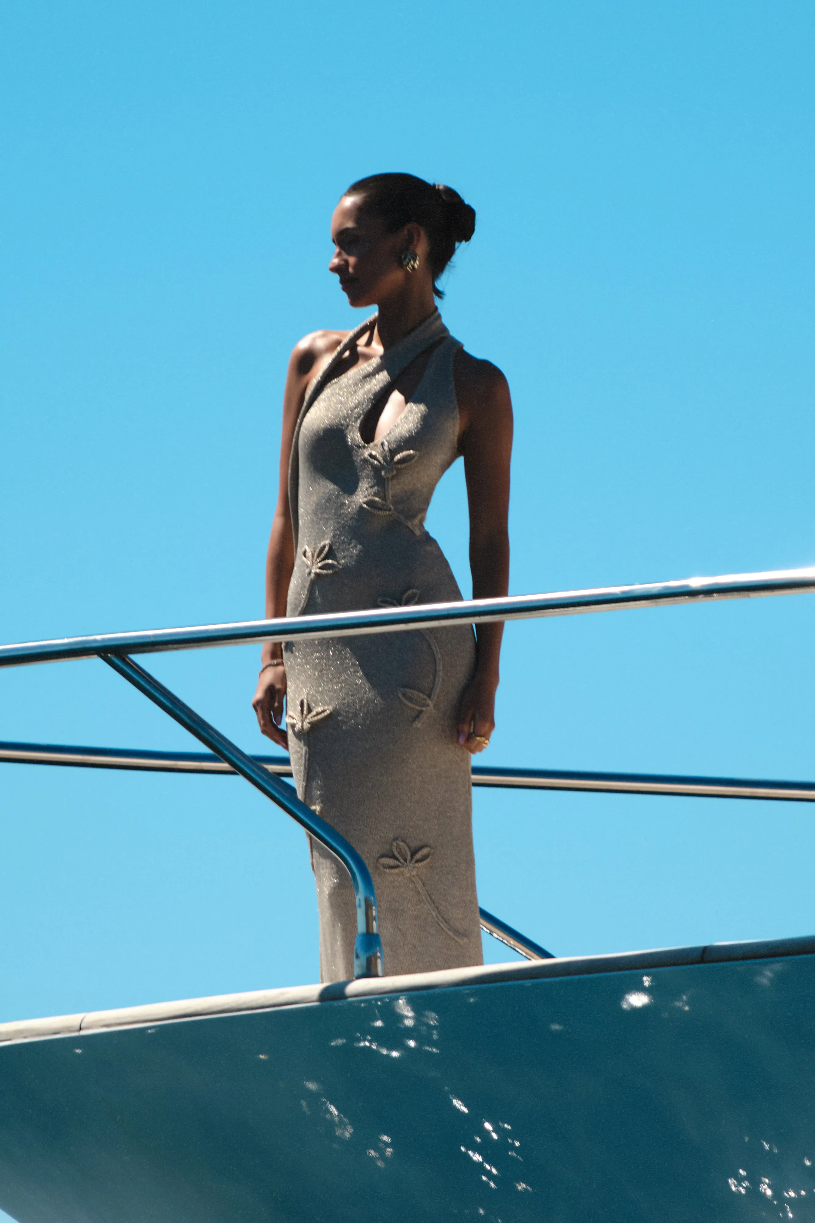 Mesh Soft Celestino Floral Metallic Knit Maxi Dress - Gold