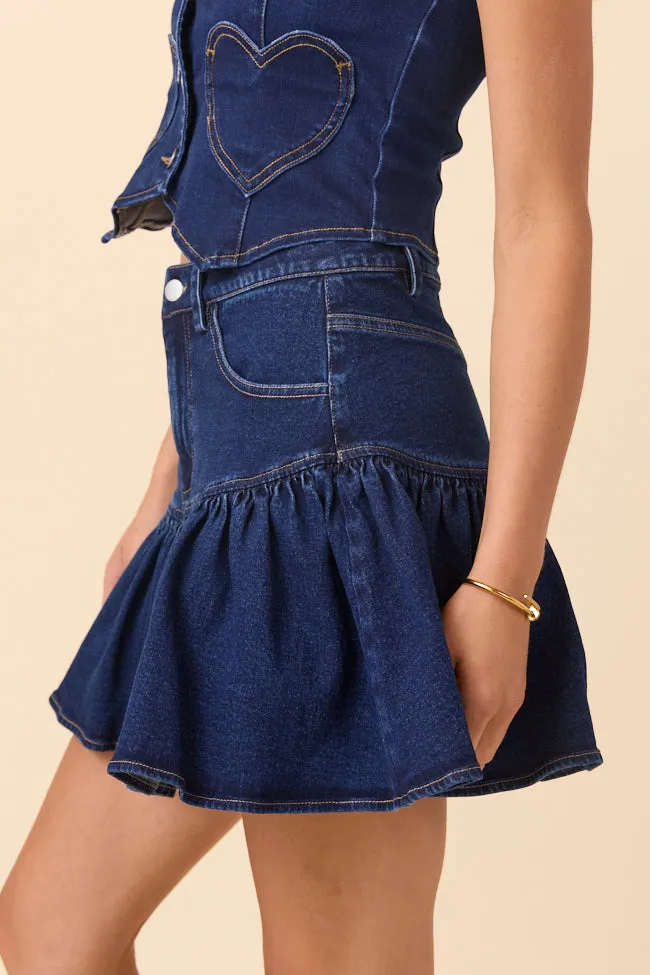 Brooks Dark Wash Denim Flounce Skirt SALE Bold Cut Minimal Vibe