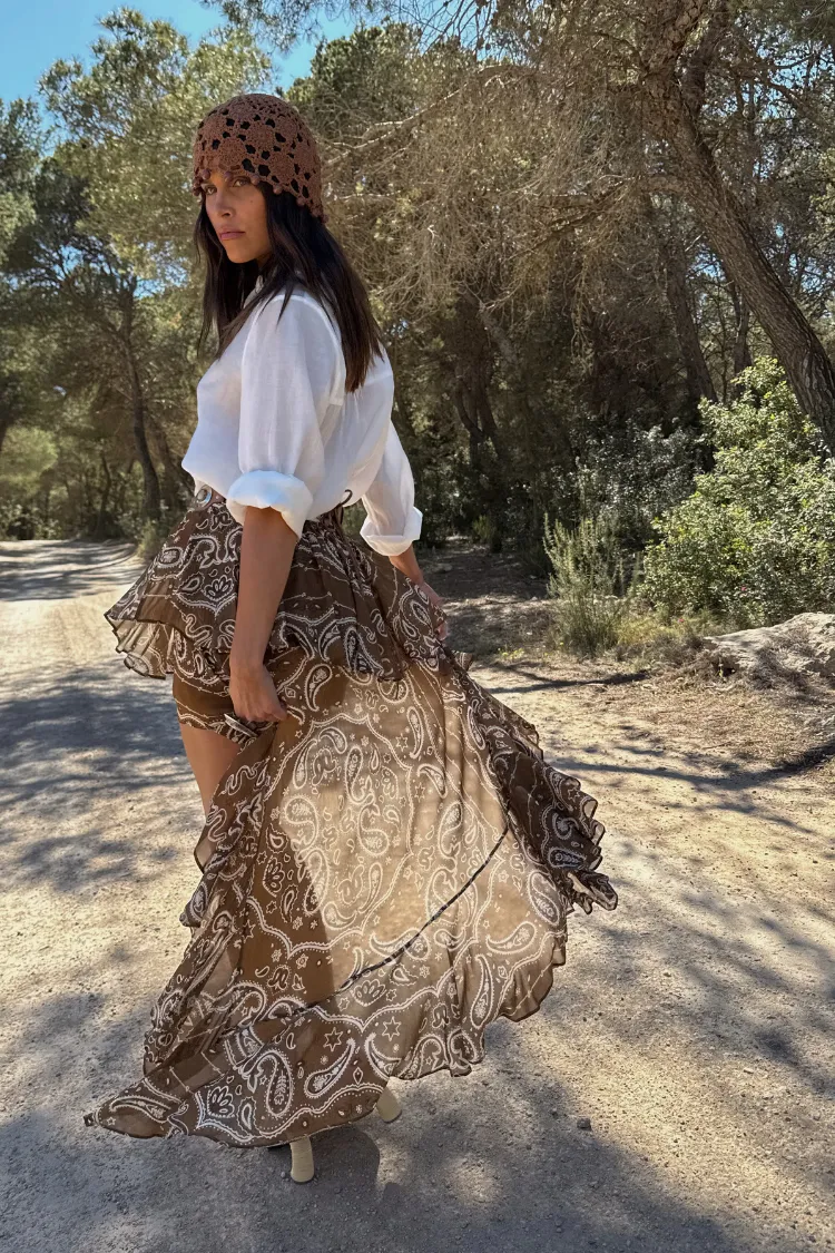 Brown Bandana Cassie Skirt flared silhouette