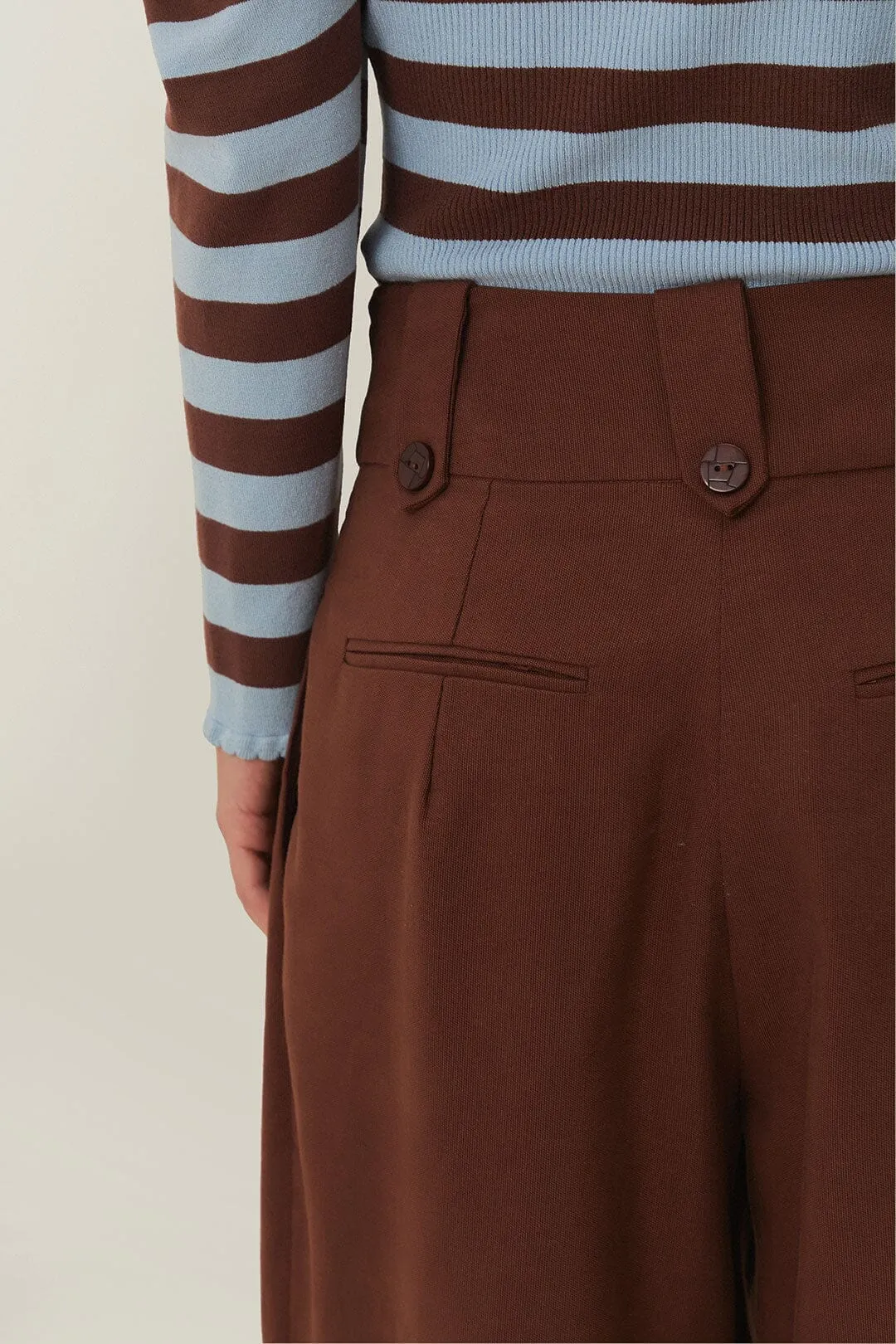 ExpandableSidePanels Brown High Waist Buttoned Cuff Pants