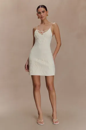 Dreamy Touch Adjustable-Length Brullo Embroidery Knit Mini Dress - Ivory