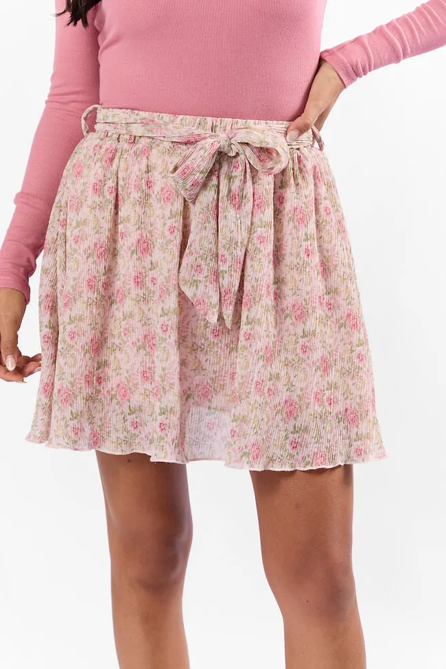 Lined interior Ethically Made Brunch and Beyond Pink Multi Pleated Belted Floral Skort SALE