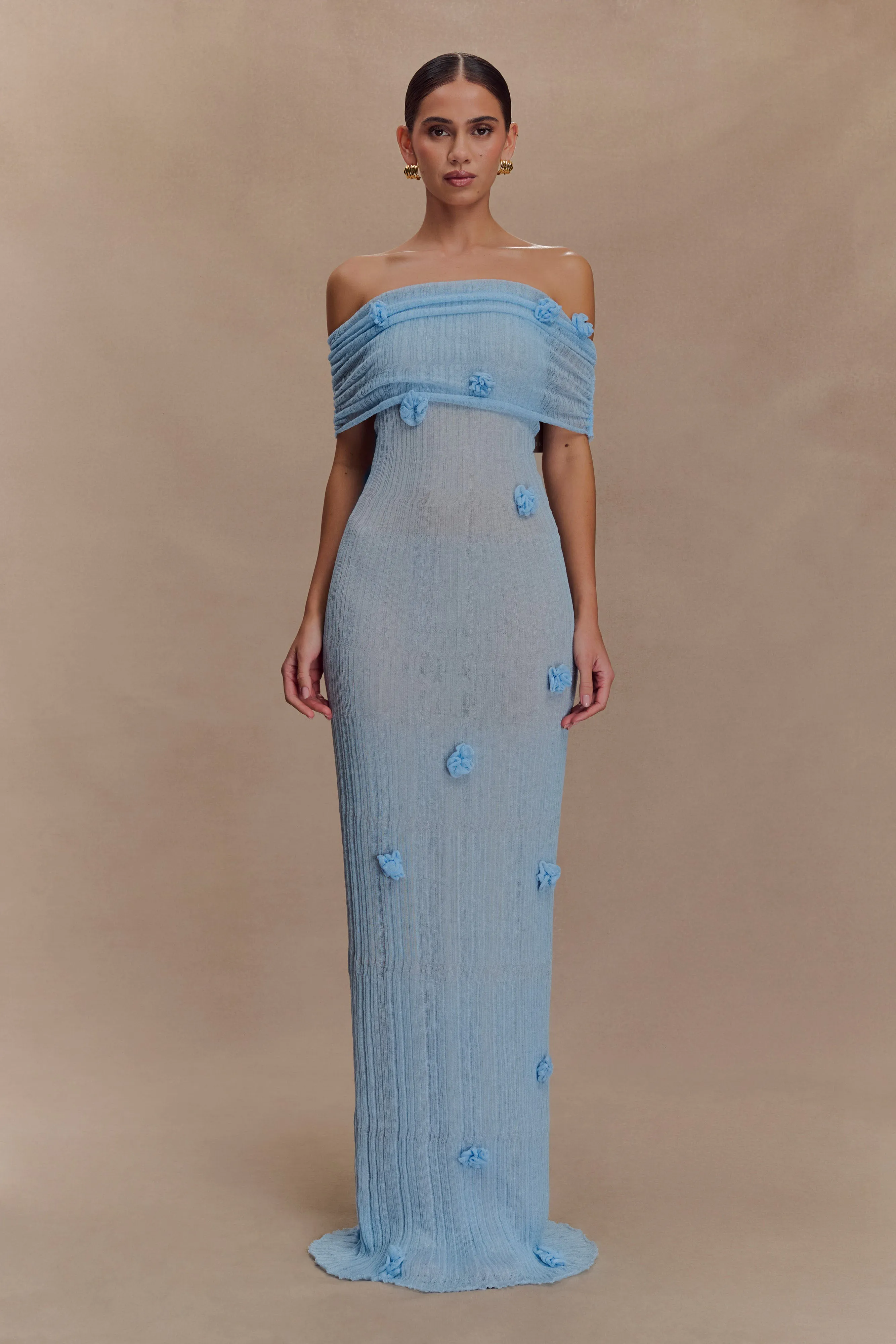 Flexible Waist Brynn Orchid Knit Maxi Dress - Baby Blue