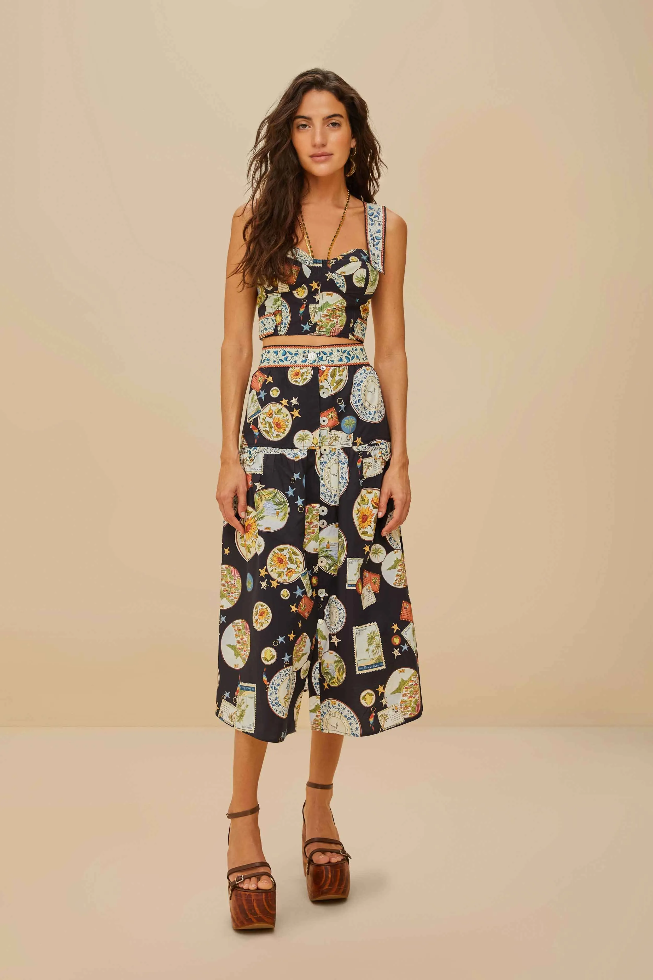 Black Trip Souvenir Organic Cotton Midi Skirt Limited Quantity Future Fashion