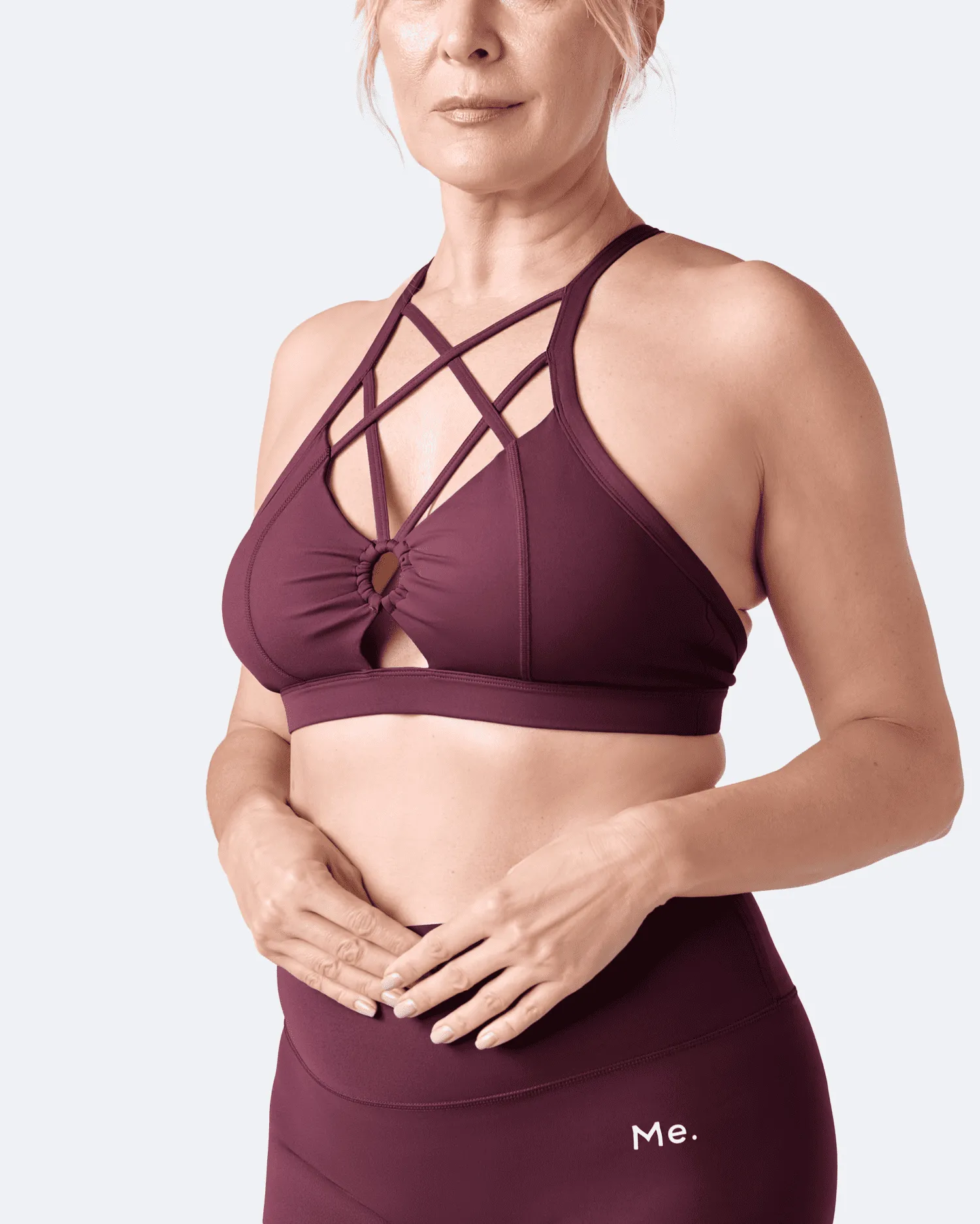 Burgundy Criss Cross Front Top Polyester fabric Sports Apparel