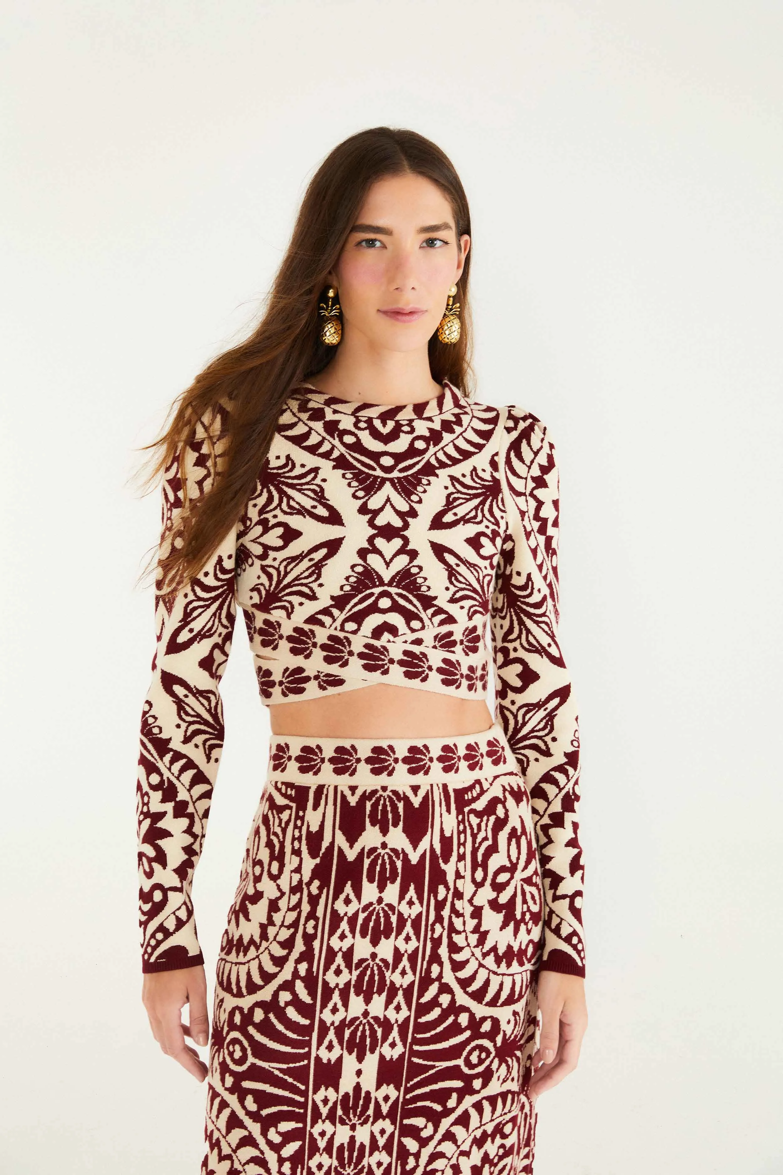 Lake Glow FlexibleMaterial Burgundy Pineapple Love Knit Top