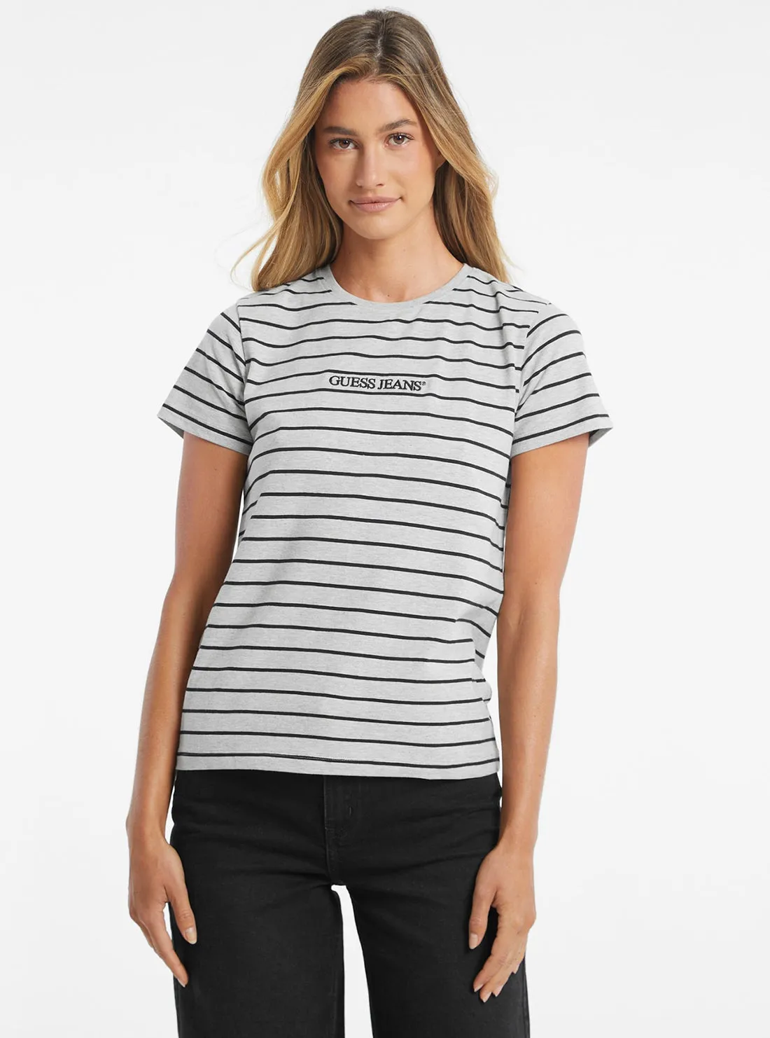 Quick Fit Wear Guess Jeans White Striped T-Shirt