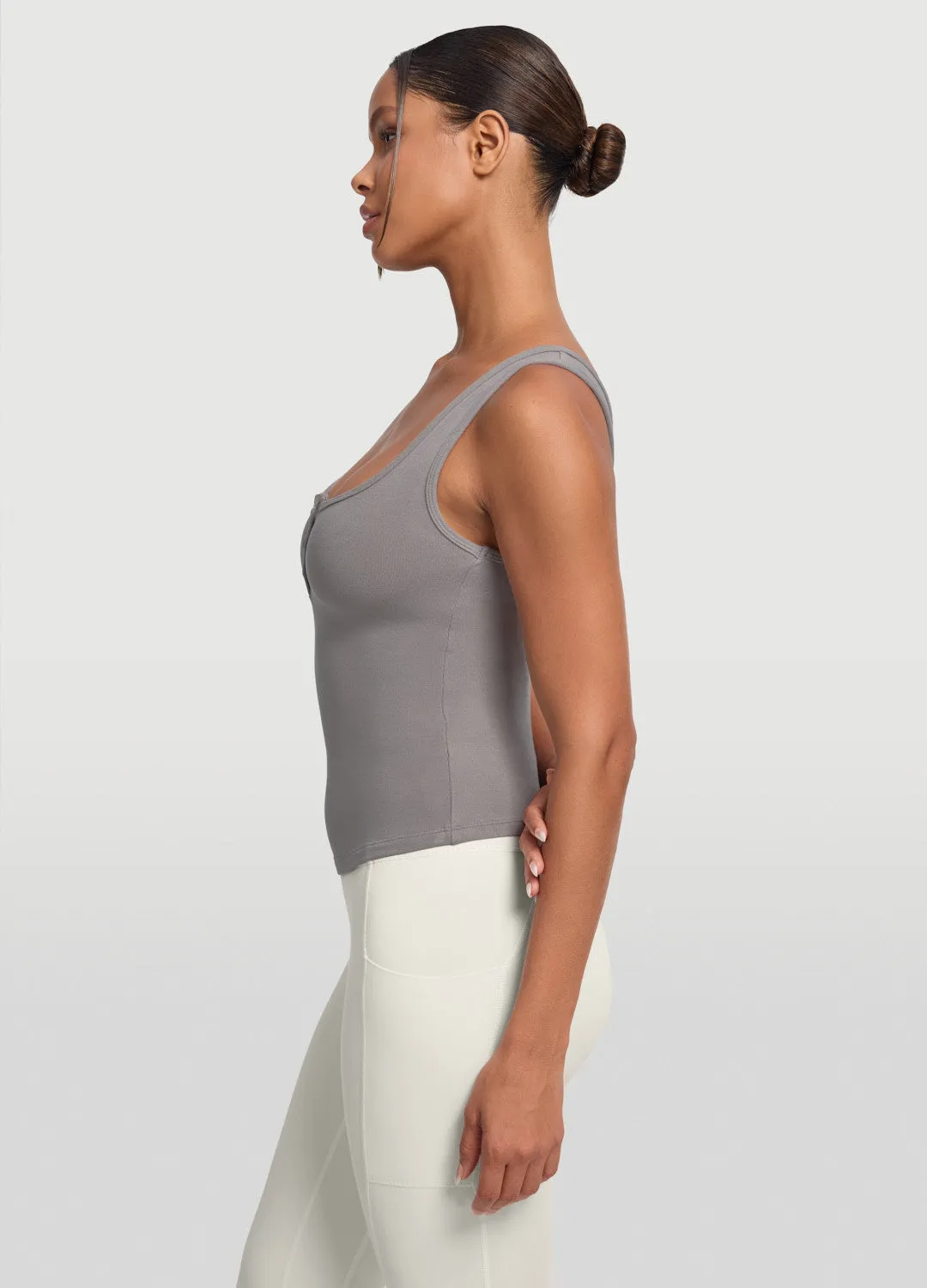 Flexible Fabric Button Front Tank Top